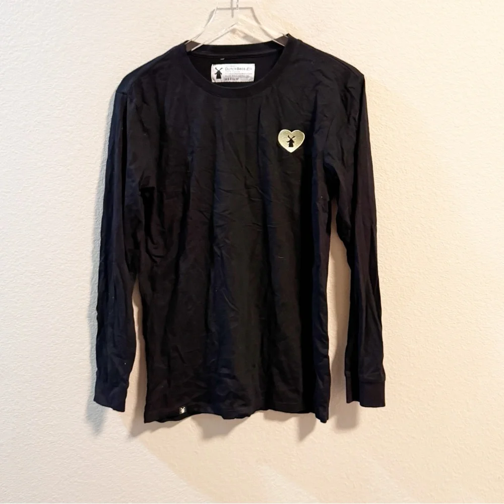 Dutch Bros Womens Black Long Sleeve Varsity Letter Tee Shirt 100% Cotton